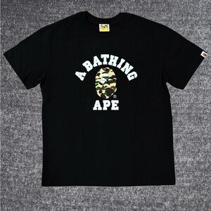 Bape Bathing Ape Camo Green College tee Black T Shirt